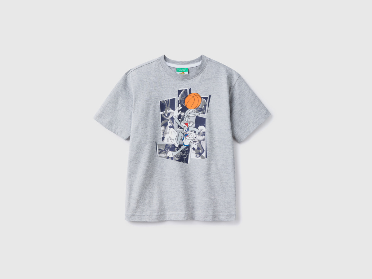 Benetton Grey T-Shirt Space Jam With Photo Print Light Gray Male Mens T-SHIRTS GOOFASH
