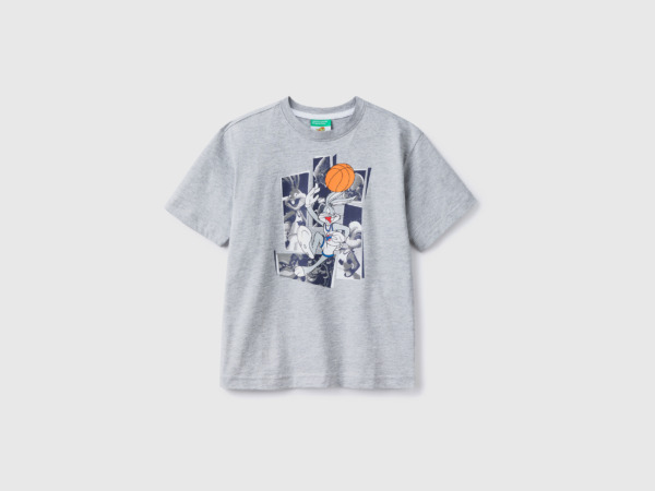 Benetton Grey T-Shirt Space Jam With Photo Print Light Gray Male Mens T-SHIRTS GOOFASH