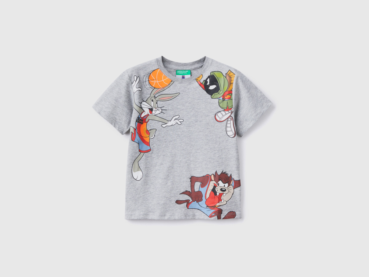 Benetton Grey T-Shirt Space Jam With Short Sleeves Light Gray Male Mens T-SHIRTS GOOFASH