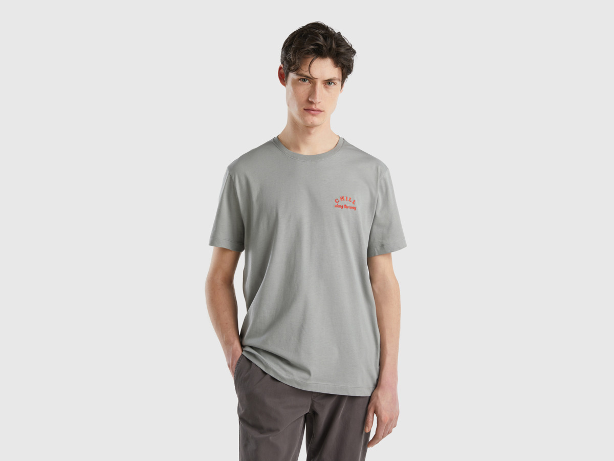 Benetton Grey T-Shirt With Embroidery Gray Male Mens T-SHIRTS GOOFASH