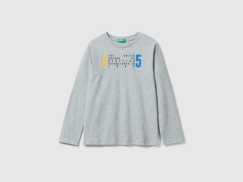 Benetton Grey T-Shirt With Long Sleeves Made Of Organic Light Gray Male Mens T-SHIRTS GOOFASH
