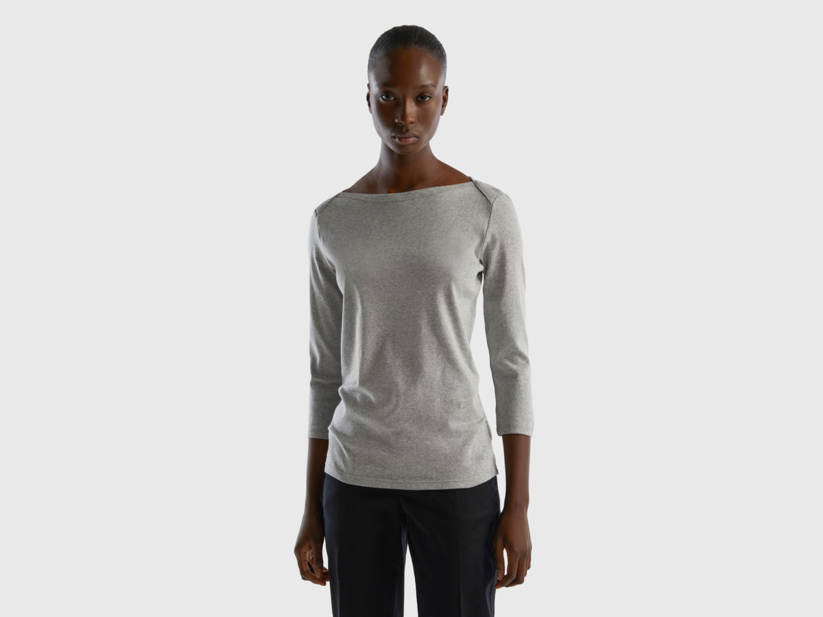 Benetton Grey T-Shirt With Submarine Excerpt Made Of Light Gray Female Womens T-SHIRTS GOOFASH