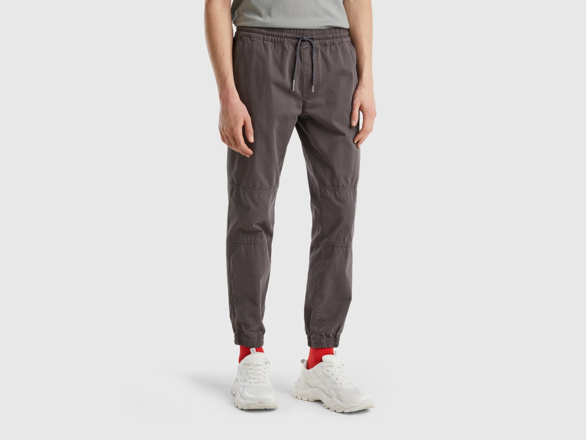 Benetton Grey Trousers With Tunnel Train Dark Gray Male Mens TROUSERS GOOFASH