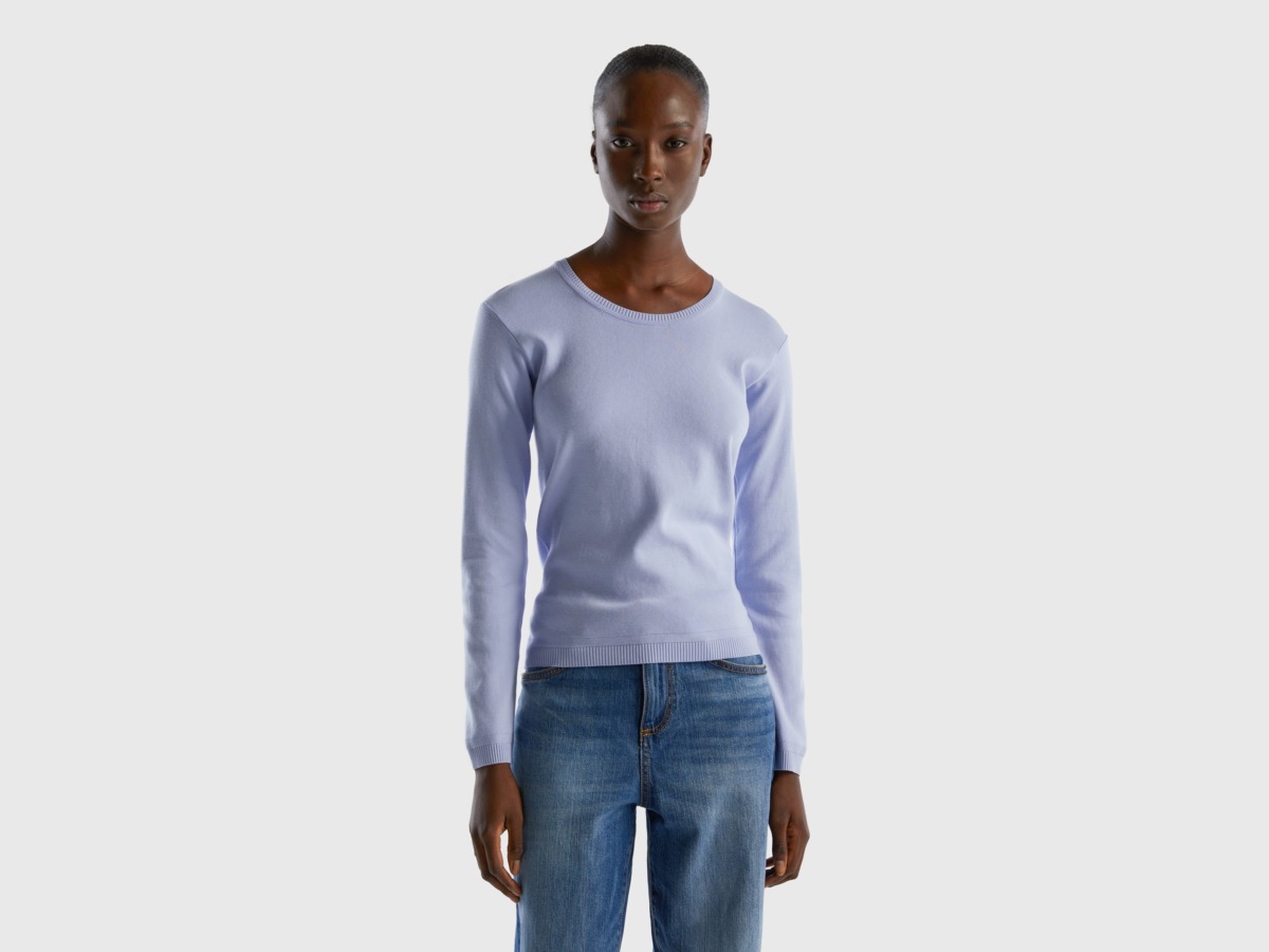 Benetton Lavender Sweater With Round Neckline Made Of Pure Female Womens SWEATERS GOOFASH