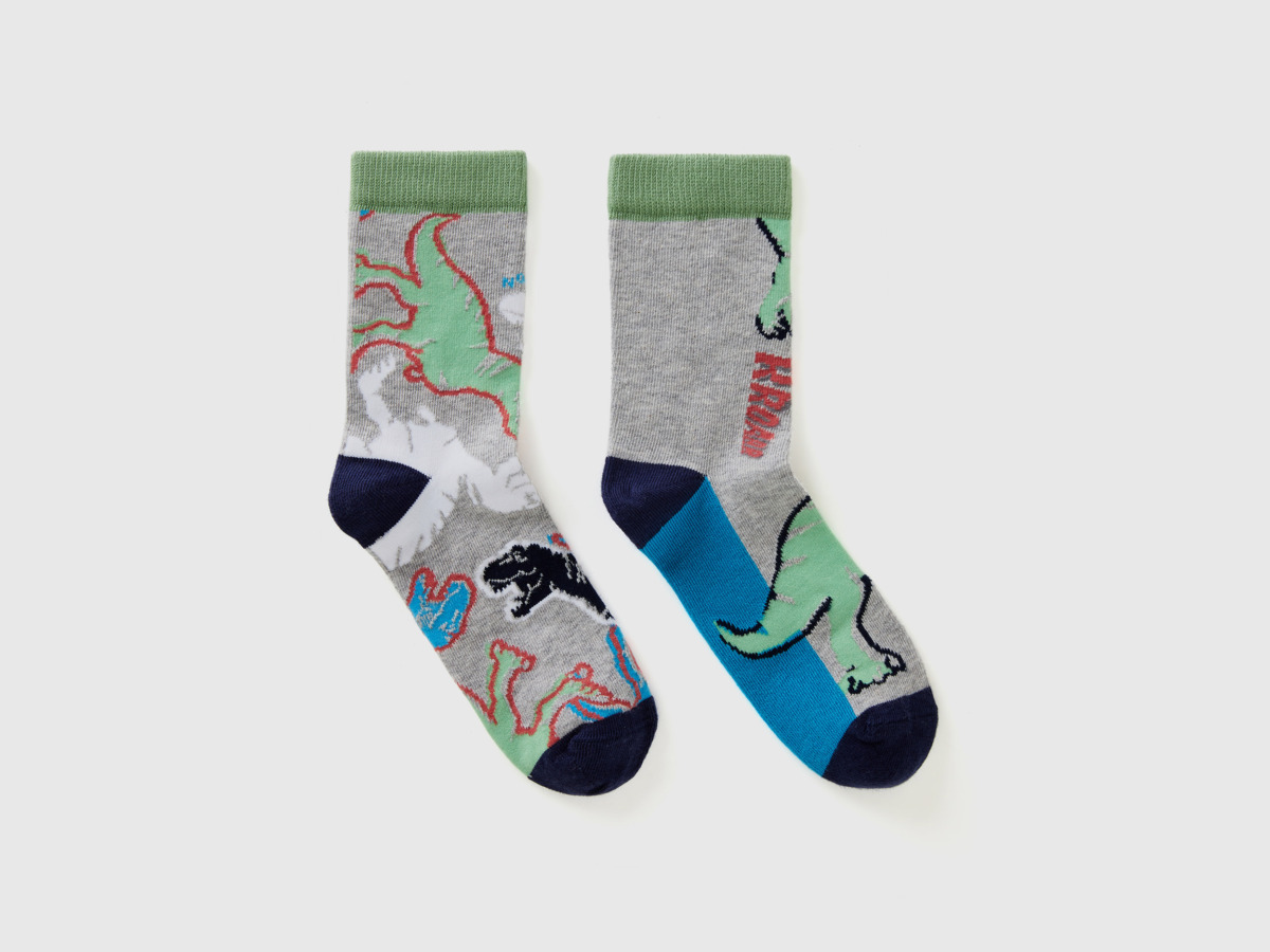 Benetton Man Grey Patterned Mix & Match Socks Gray Paint Mens SOCKS GOOFASH