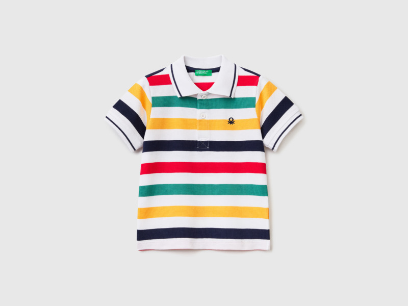 Benetton Man Multicolor Striped Polo With Short Sleeves Colorful Paint Mens POLOSHIRTS GOOFASH