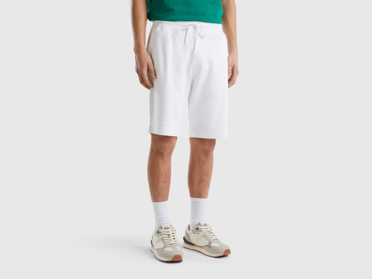Benetton Man United Colors Of Bermuda Made Of Sweaty In White Paint Mens SHORTS GOOFASH