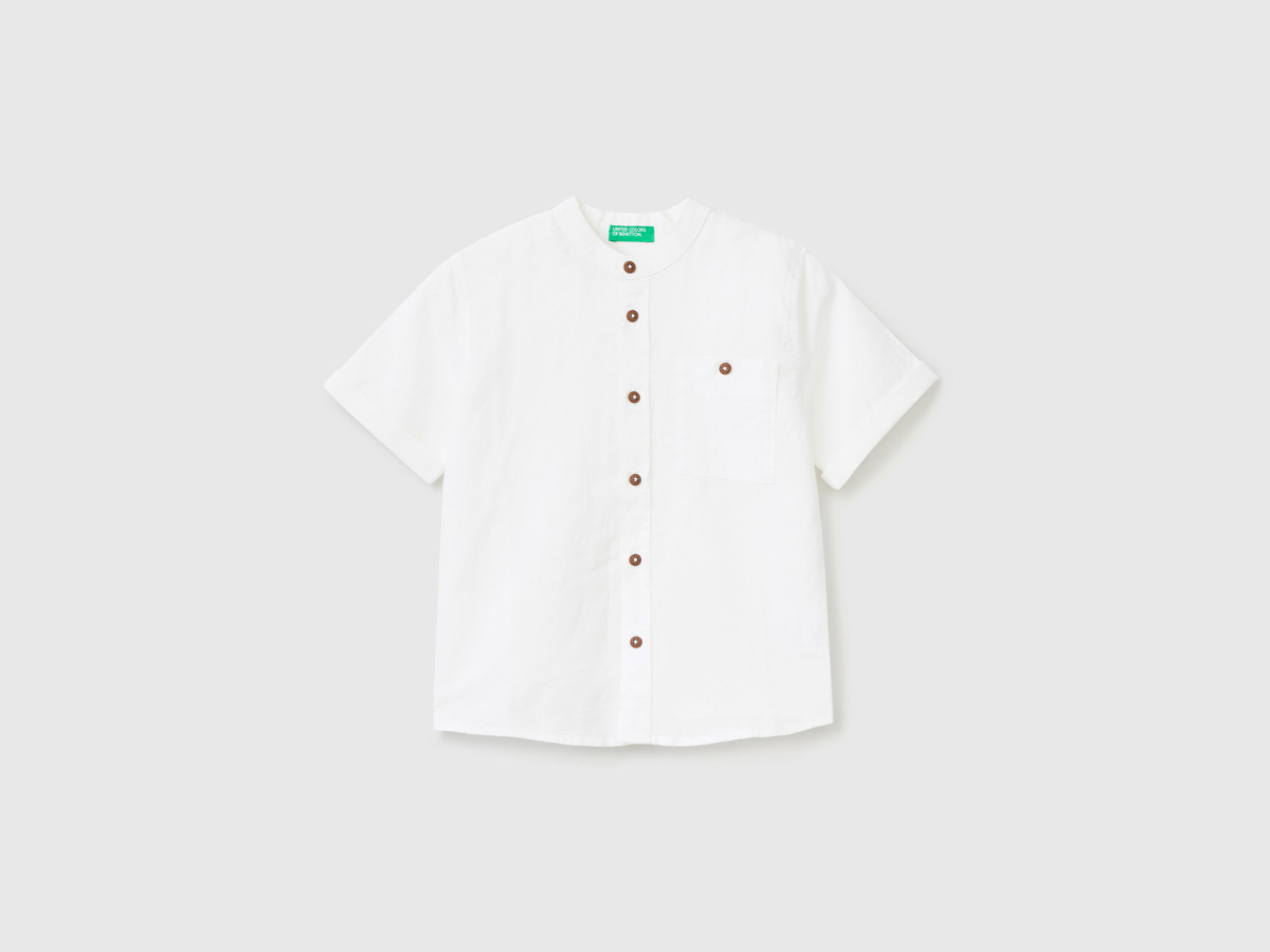 Benetton Man United Colors Of Korean Shirt From Linen Mix White Paint Mens SHIRTS GOOFASH