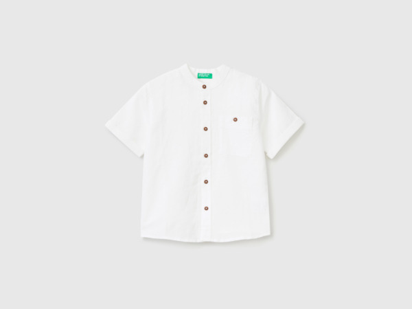 Benetton Man United Colors Of Korean Shirt From Linen Mix White Paint Mens SHIRTS GOOFASH