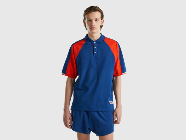 Benetton Man United Colors Of Polo In Dark Blue With Red Ribbons Blue Paint Mens POLOSHIRTS GOOFASH