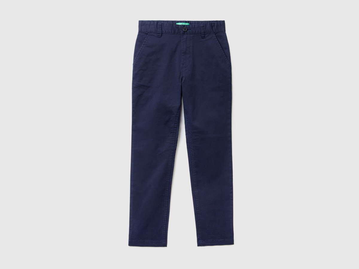 Benetton Man United Colors Of Slim Fit Chinos Made Of Stretchy Dark Blue Paint Mens TROUSERS GOOFASH