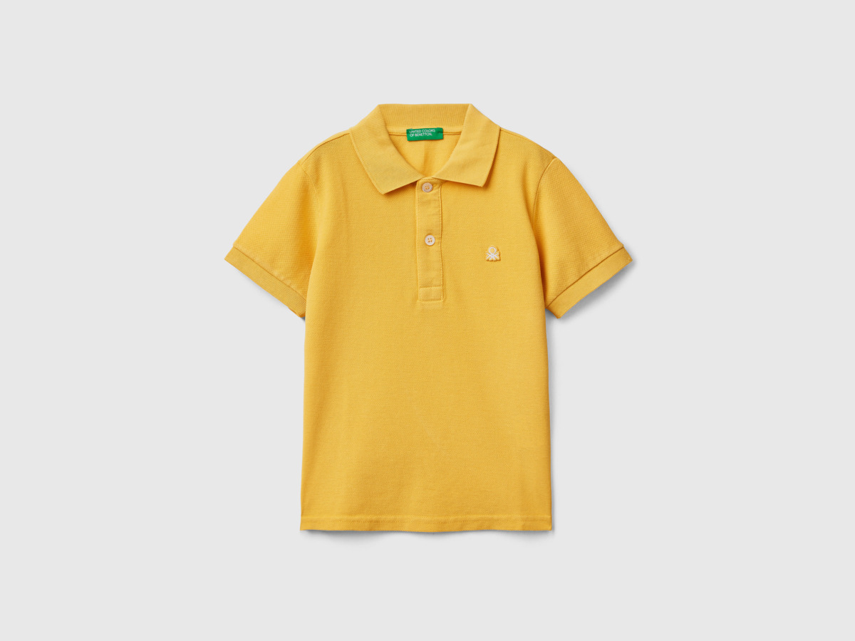 Benetton Men United Colors Of Bio Cotton Polo With Short Sleeves Yellow Paint Mens POLOSHIRTS GOOFASH