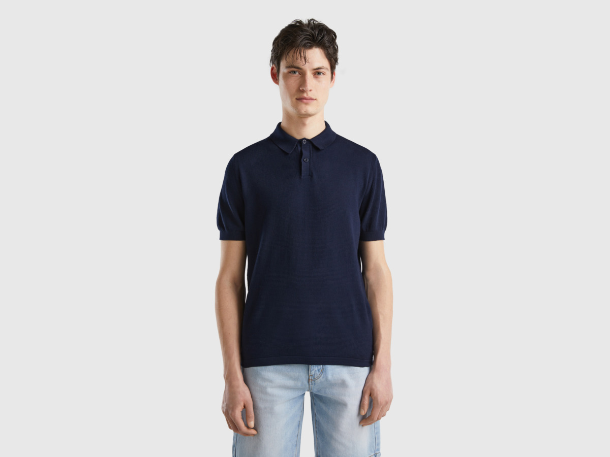 Benetton Men United Colors Of Rope Polo With Short Sleeves Dark Blue Paint Mens POLOSHIRTS GOOFASH