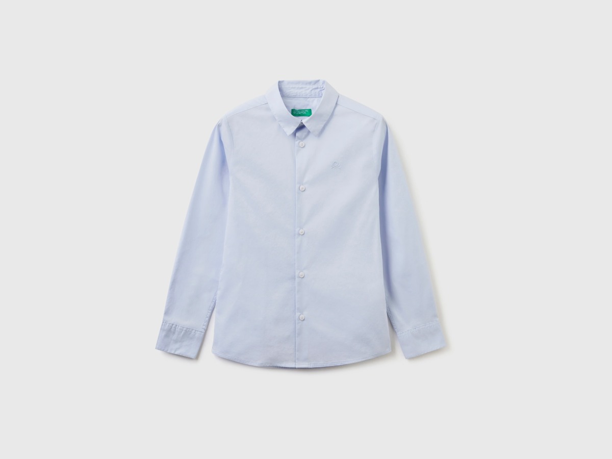 Benetton Men United Colors Of Slim Fit-Shirt With Long Sleeves Pale Blue Paint Mens SHIRTS GOOFASH