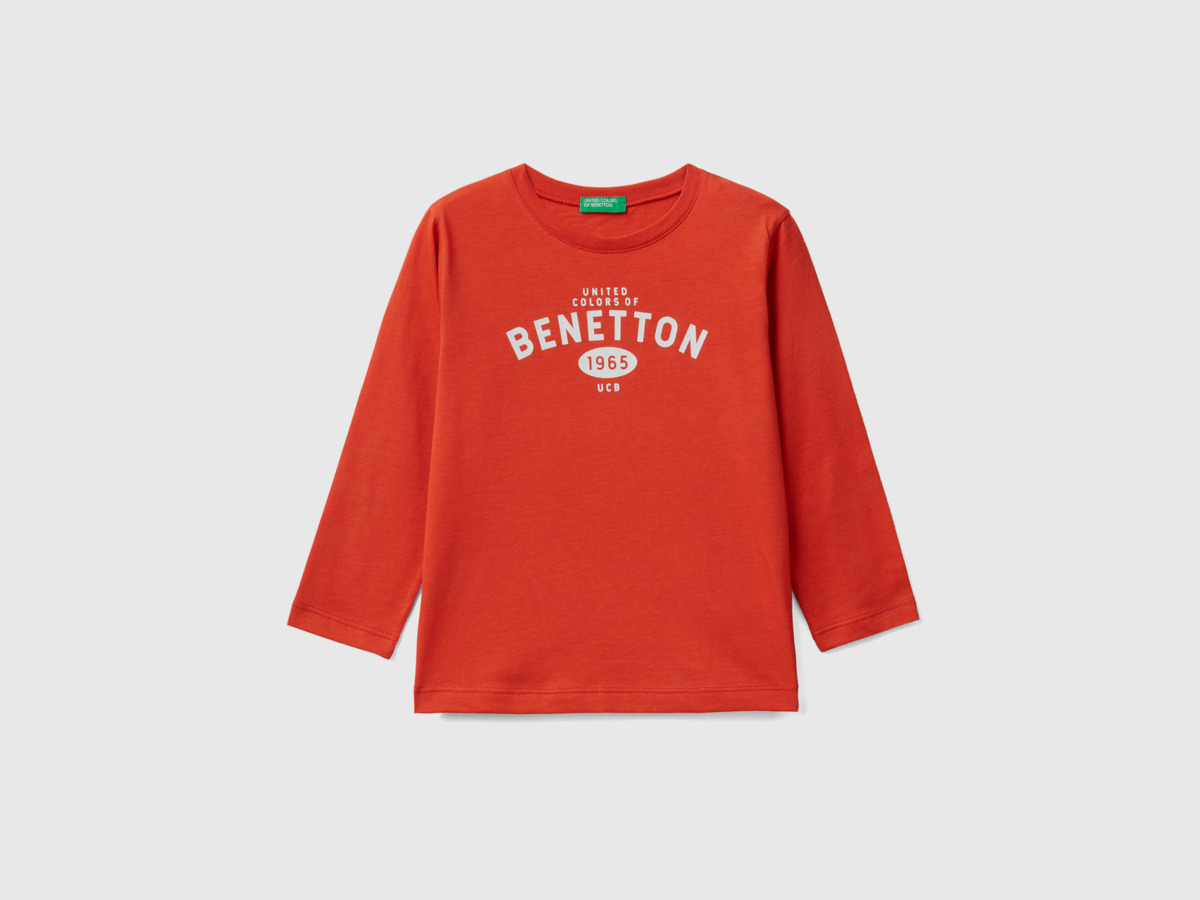 Benetton Men United Colors Of T-Shirt With Long Sleeves And Logo Red Paint Mens T-SHIRTS GOOFASH