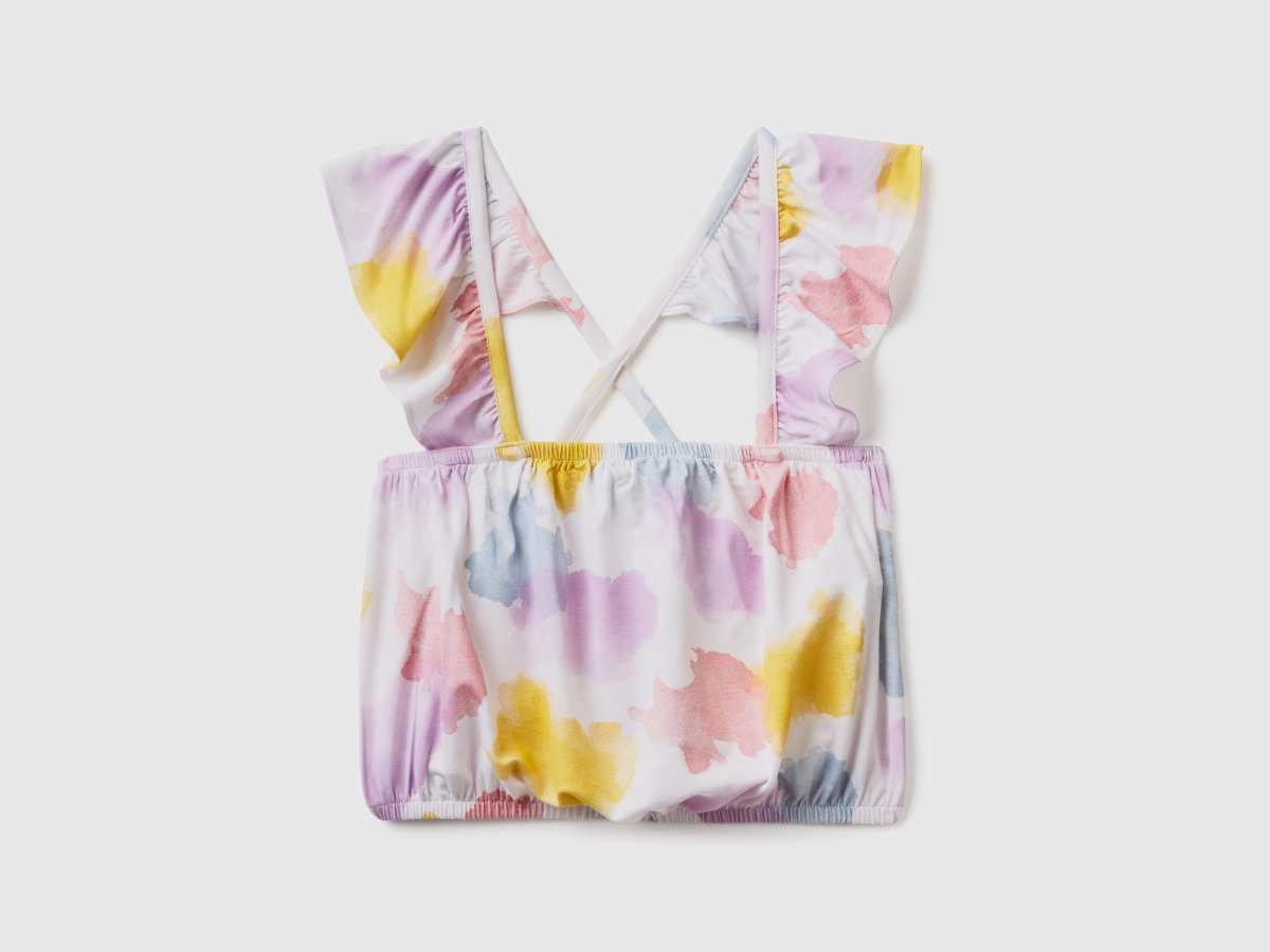 Benetton Multicolor Crop Top With Batik Design And Ruffles Colorful Female Womens TOPS GOOFASH
