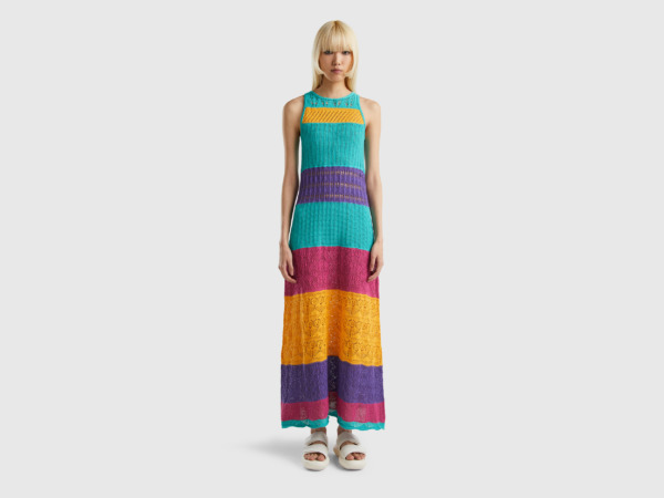 Benetton Multicolor Knitting Dress With Stripes Colorful Female Womens DRESSES GOOFASH