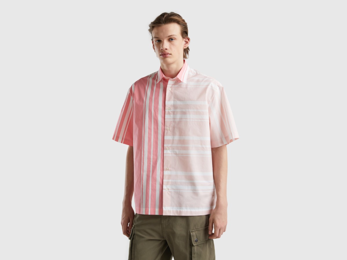Benetton Multicolor Patchwork Shirt In Pink And Light Pink Colorful Male Mens SHIRTS GOOFASH