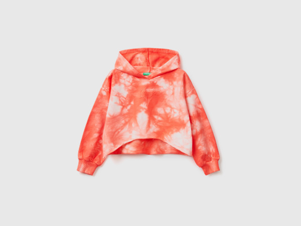 Benetton Orange Cropped Sweatshirt With Batik Pattern Female Womens SWEATERS GOOFASH