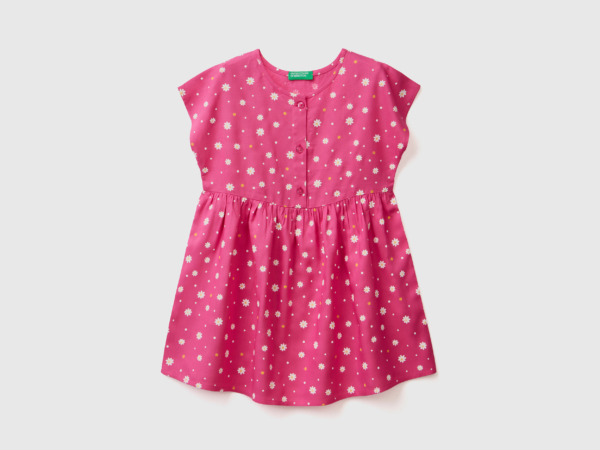 Benetton Pink Dress Made Of Sustainable With Pattern Fuchsia Female Womens DRESSES GOOFASH