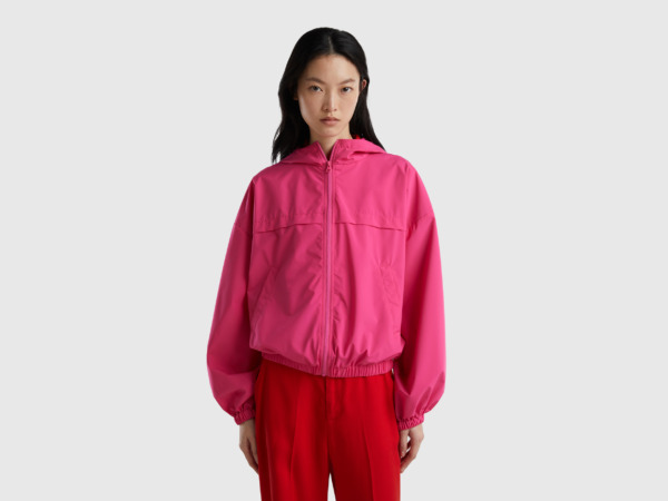 Benetton Pink Fox Colored Jacket With Hood Fuchsia Female Womens JACKETS GOOFASH