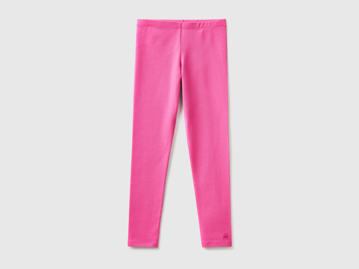 Benetton Pink Leggings Made Of Stretchy With Logo Fuchsia Female Womens LEGGINGS GOOFASH