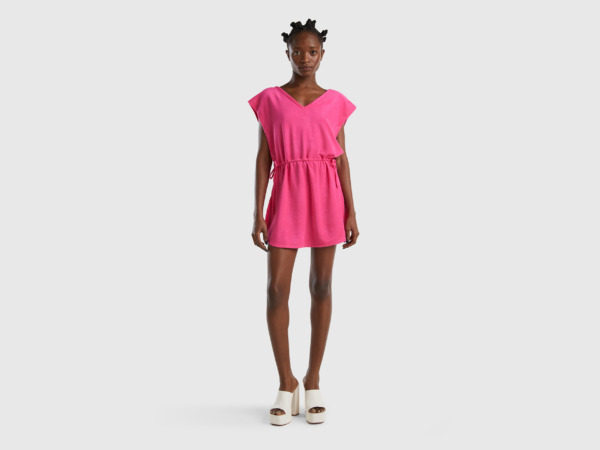 Benetton Pink Short Dress Made Of Terry Fuchsia Female Womens DRESSES GOOFASH