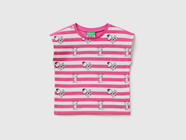 Benetton Pink Snoopy T-Shirt With Stripes Fuchsia Female Womens T-SHIRTS GOOFASH