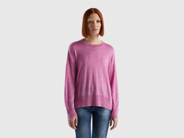Benetton Pink Sweater In Mixture With Slots Fuchsia Female Womens SWEATERS GOOFASH