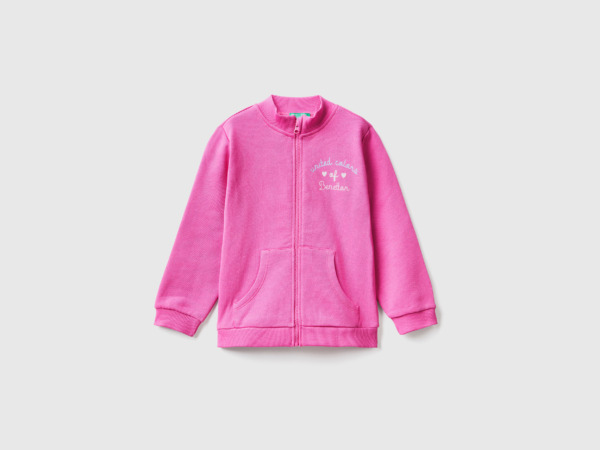Benetton Pink Sweatshirt Made Of Organic With Zipper Fuchsia Female Womens SWEATERS GOOFASH