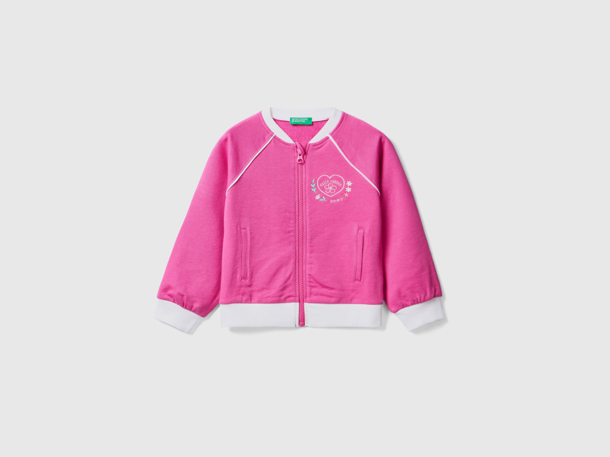 Benetton Pink Sweatshirt Made Of Stretchy With Zipper Fuchsia Female Womens SWEATERS GOOFASH