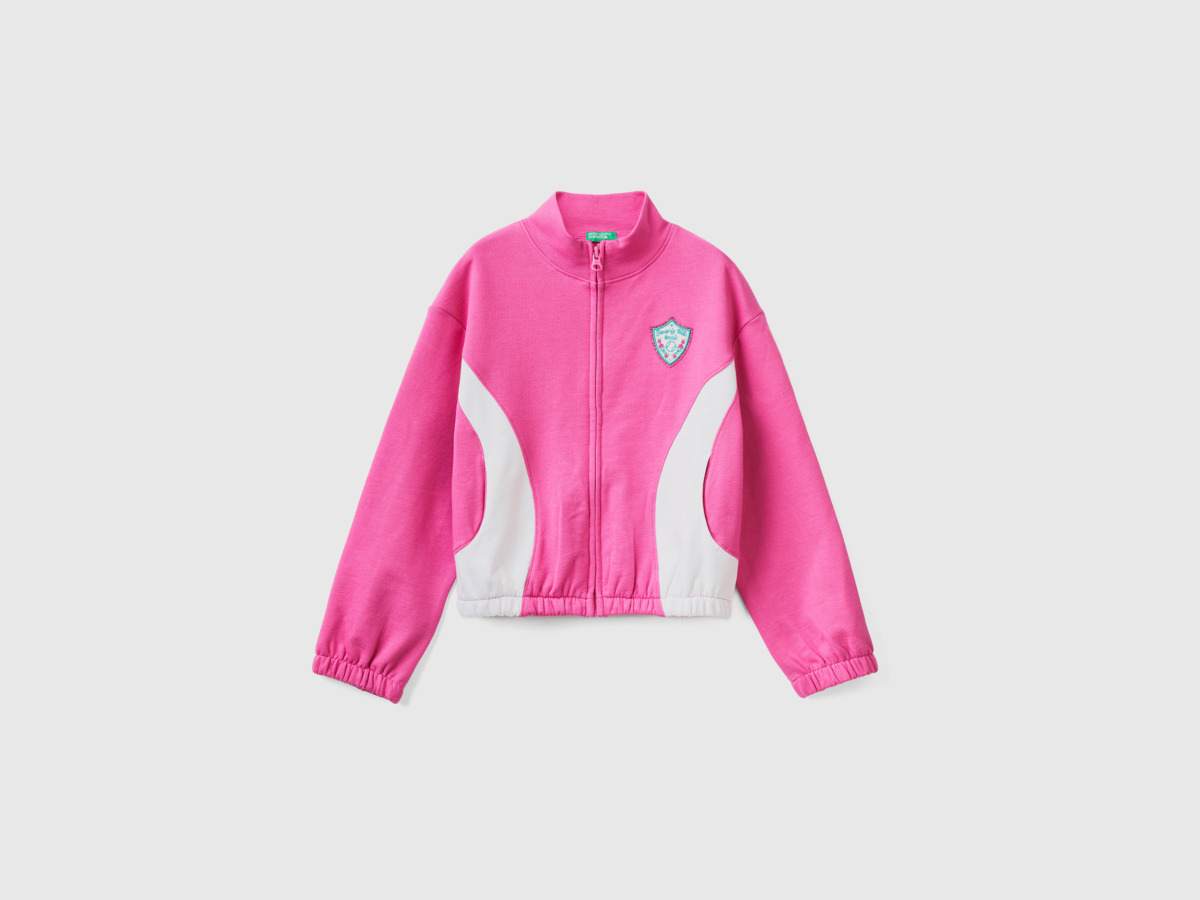 Benetton Pink Sweatshirt With Zipper And Coat Of Arms Fuchsia Female Womens SWEATERS GOOFASH