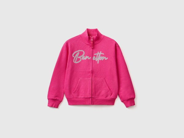 Benetton Pink Sweatshirt With Zipper And Collar Fuchsia Female Womens SWEATERS GOOFASH