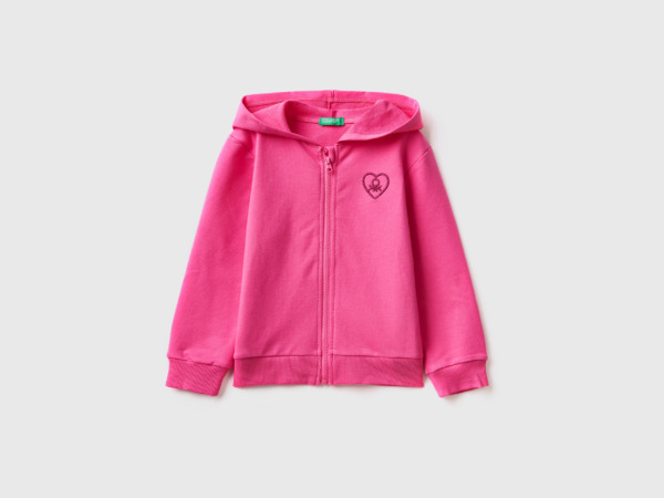 Benetton Pink Sweatshirt With Zipper And Hood Fuchsia Female Womens SWEATERS GOOFASH