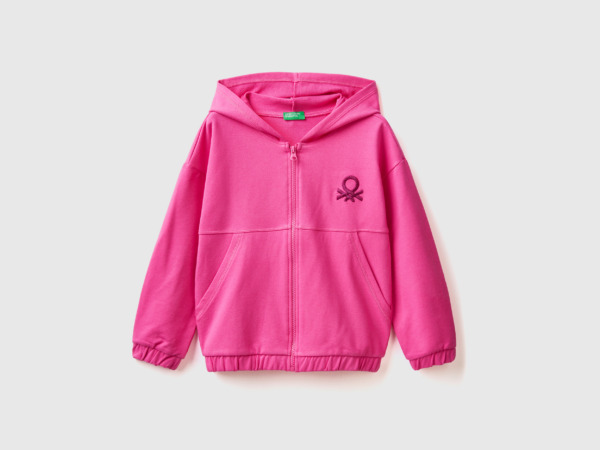 Benetton Pink Sweatshirt With Zipper And Logo Embroidery Fuchsia Female Womens SWEATERS GOOFASH