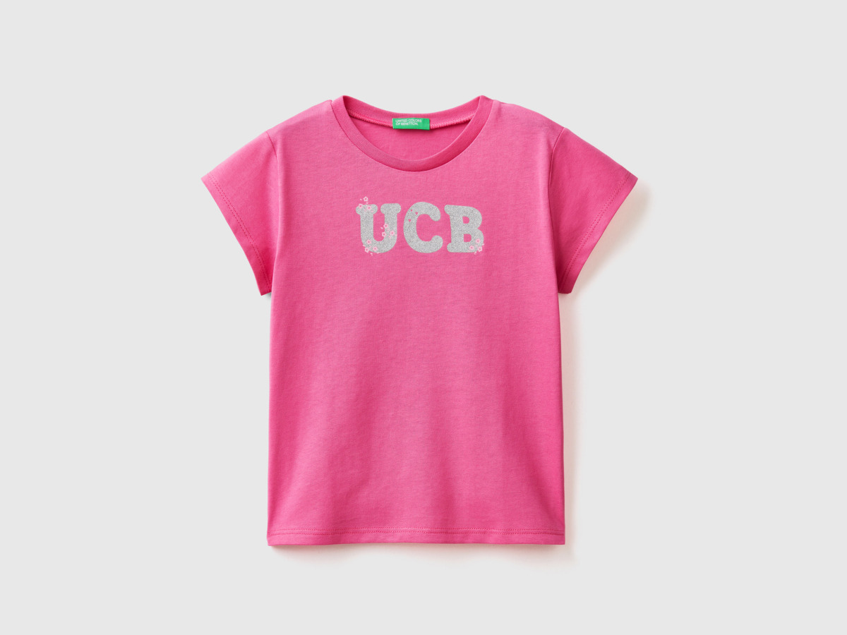 Benetton Pink T-Shirt Made Of Organic With Print Fuchsia Female Womens T-SHIRTS GOOFASH