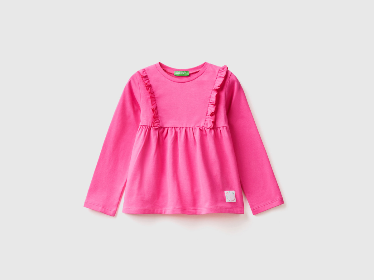 Benetton Pink T-Shirt Made Of Stretchy With Ruffles Fuchsia Female Womens T-SHIRTS GOOFASH