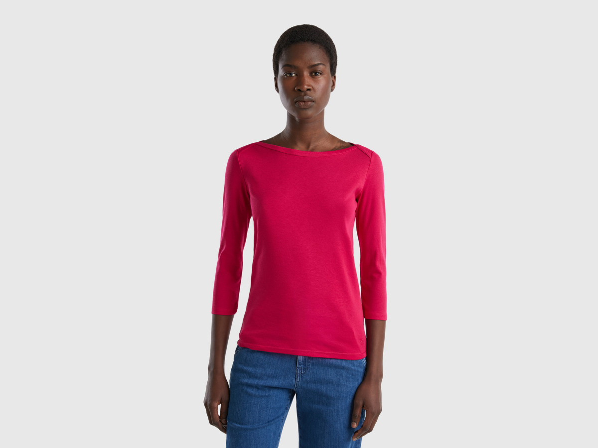 Benetton Pink T-Shirt With Submarine Excerpt Made Of Fuchsia Female Womens T-SHIRTS GOOFASH