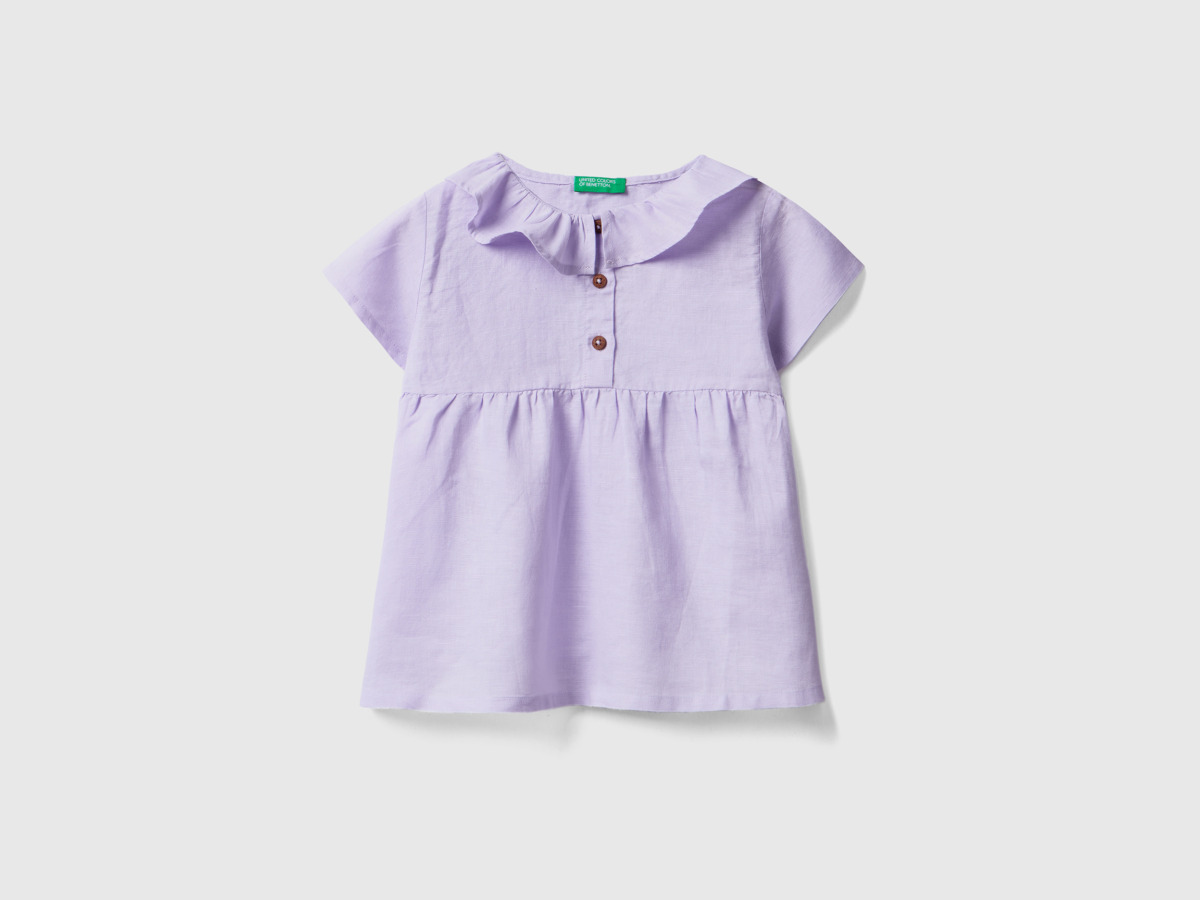 Benetton Purple Blouse Made Of Linen Mixture With Valance Collar Lilac Female Womens BLOUSES GOOFASH