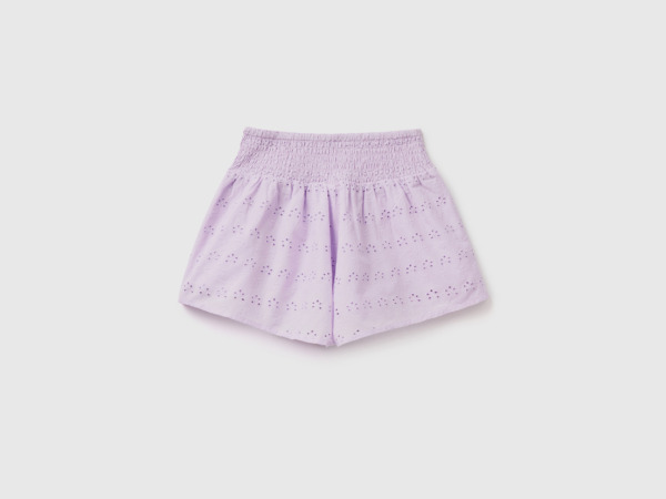 Benetton Purple Exhibited Shorts With Hole Embroidery Lilac Female Womens SHORTS GOOFASH