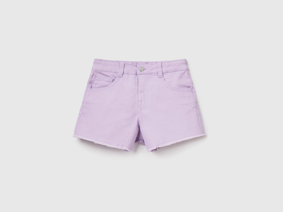 Benetton Purple Frayed Shorts With High Waistband Lilac Female Womens SHORTS GOOFASH