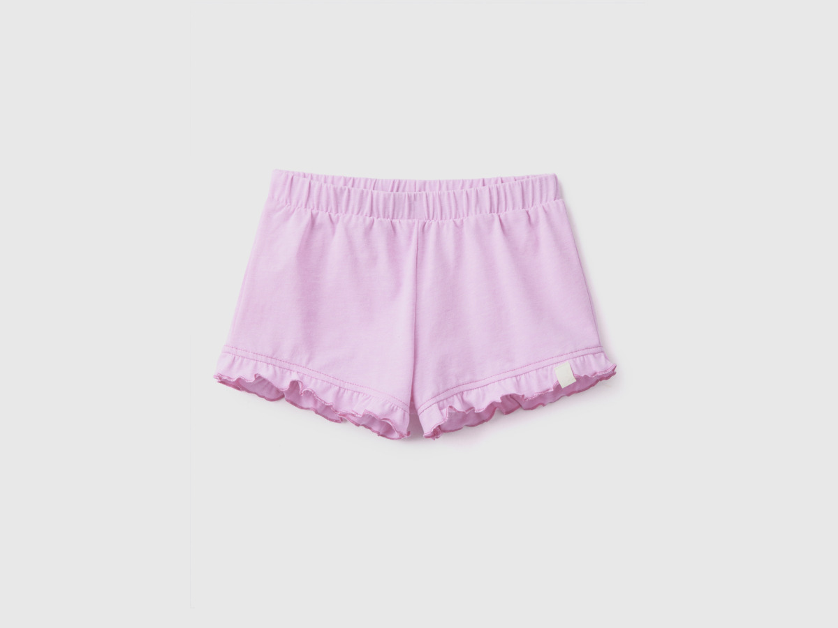 Benetton Purple Shorts Made Of Recycled Fabric With Ruffles Lilac Female Womens SHORTS GOOFASH
