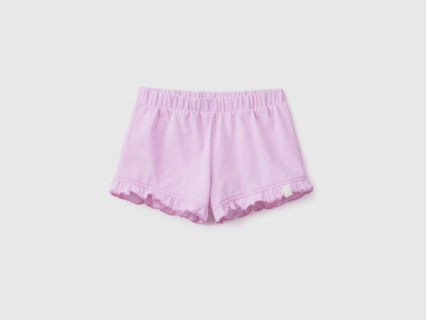 Benetton Purple Shorts Made Of Recycled Fabric With Ruffles Lilac Female Womens SHORTS GOOFASH
