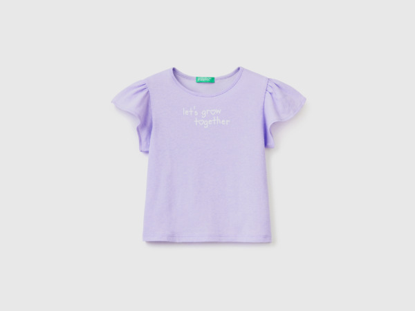 Benetton Purple T-Shirt From Linen Mixture With Print Lilac Female Womens T-SHIRTS GOOFASH