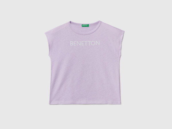 Benetton Purple T-Shirt With Printed Glitter Logo Lilac Female Womens T-SHIRTS GOOFASH