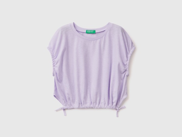 Benetton Purple Top From Linen Mixture With Tapes Lilac Female Womens TOPS GOOFASH