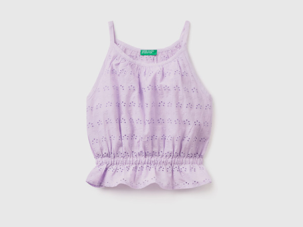 Benetton Purple Top With Hole Embroidery Lilac Female Womens TOPS GOOFASH
