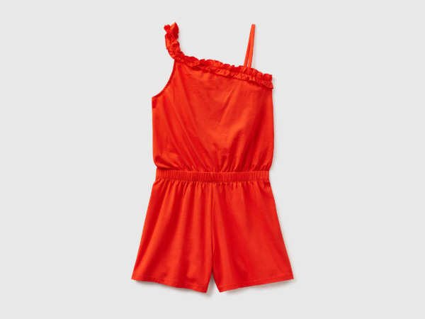 Benetton Red Short Jumpsuit With Ruffles Female Womens JUMPSUITS GOOFASH