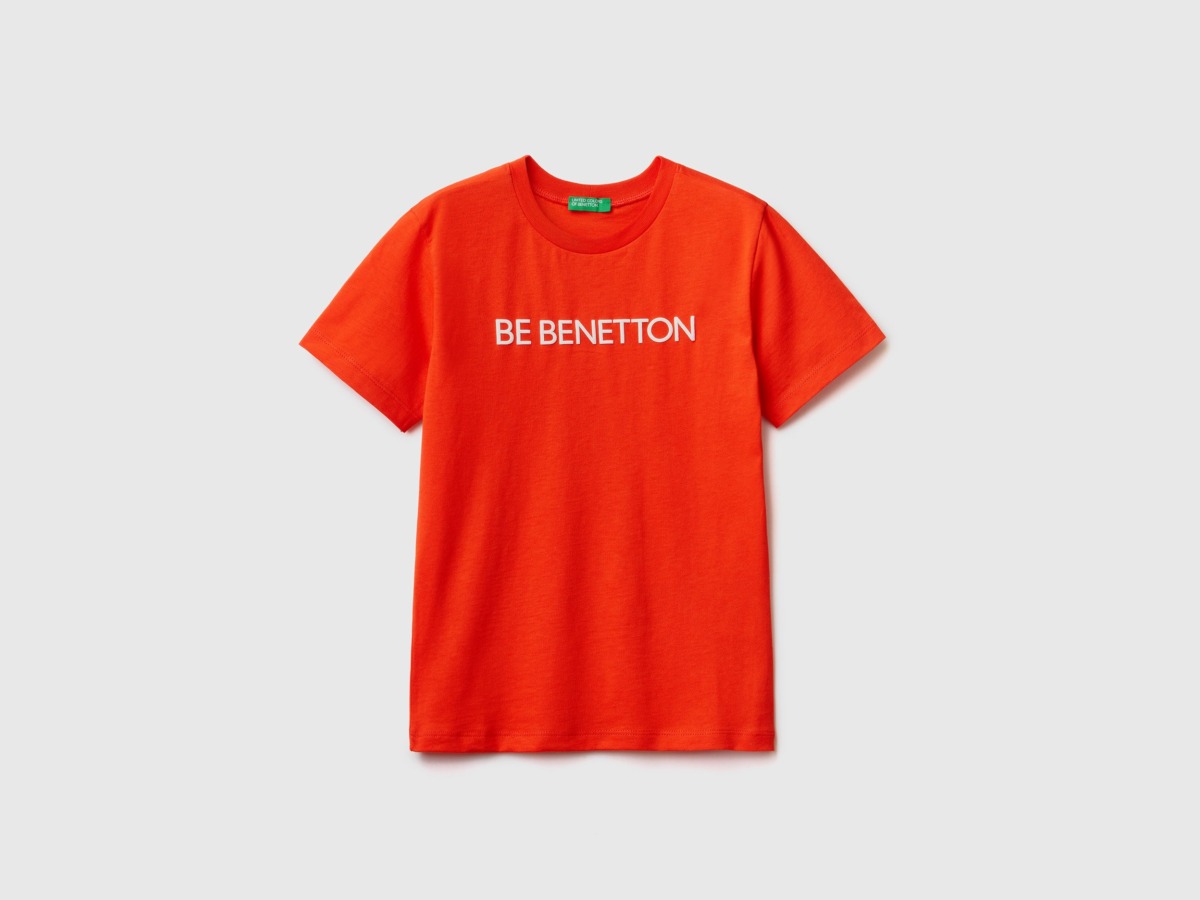 Benetton Red T-Shirt Made Of Organic With Logo Times Men Mens T-SHIRTS GOOFASH