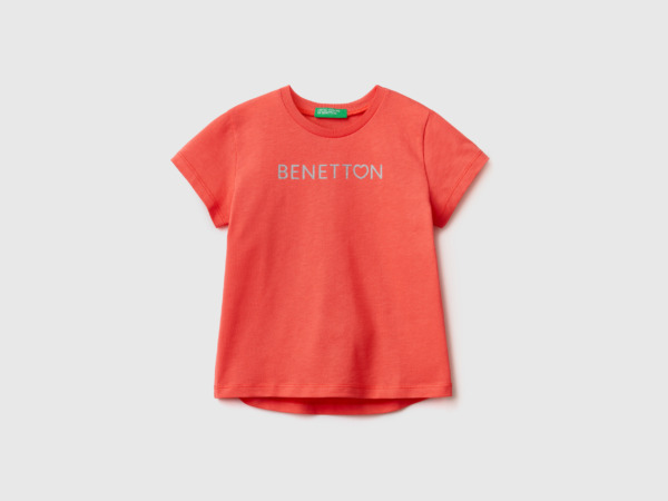 Benetton Red T-Shirt Made Of Organic With Logoprint Female Womens T-SHIRTS GOOFASH